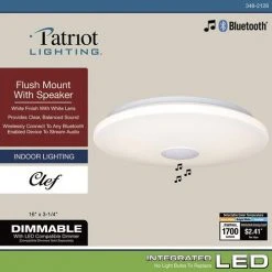 Top 10 ⌛ Patriot Lighting® Clef White Integrated LED Bluetooth® Speaker Flush Mount Ceiling Light 🧨 -Patriot Lighting Sales 3482128 Alt7