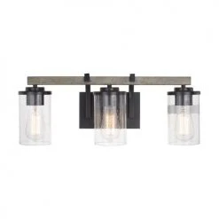 Outlet 👍 Patriot Lighting® Elegant Home Brooklyn Natural Iron & Distressed Faux Wood 3-Light Vanity Light ⭐ -Patriot Lighting Sales 351 8369 1