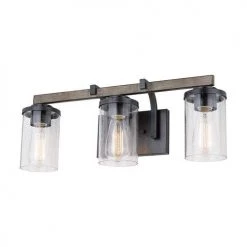Outlet 👍 Patriot Lighting® Elegant Home Brooklyn Natural Iron & Distressed Faux Wood 3-Light Vanity Light ⭐