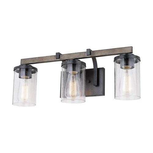 Outlet 👍 Patriot Lighting® Elegant Home Brooklyn Natural Iron & Distressed Faux Wood 3-Light Vanity Light ⭐ -Patriot Lighting Sales 351 8369 P