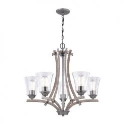 Best reviews of 🎁 Patriot Lighting® Elegant Home Collette 5-Light Distressed Faux Wood & Brushed Pewter Chandelier ✨