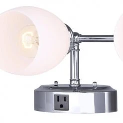 New ✨ Patriot Lighting® Palms Chrome 3-Light Vanity Light With Outlet ⌛ -Patriot Lighting Sales 3515025 IVL418B03CH M plugside