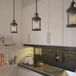 Cheap ✔️ Patriot Lighting® Elegant Home Brooklyn Natural Iron & Distressed Faux Wood 1-Light Mini Pendant ✨ -Patriot Lighting Sales 3518366 Alt2