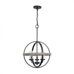 Best Pirce 🔥 Patriot Lighting® Elegant Home Brooklyn Natural Iron & Distressed Faux Wood 3-Light Pendant ⭐ -Patriot Lighting Sales 3518368 Alt1