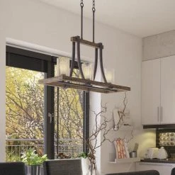 Flash Sale 💯 Patriot Lighting® Elegant Home Brooklyn Natural Iron & Distressed Faux Wood 3 Light Island Light 🥰 -Patriot Lighting Sales 3518370 Alt4