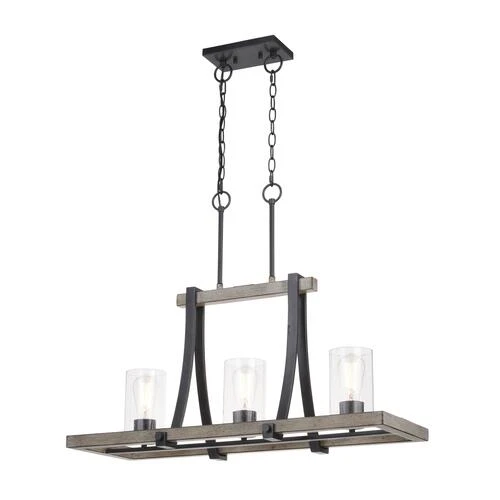 Flash Sale 💯 Patriot Lighting® Elegant Home Brooklyn Natural Iron & Distressed Faux Wood 3 Light Island Light 🥰 -Patriot Lighting Sales 3518370 Master