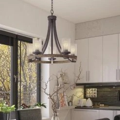 Wholesale ✔️ Patriot Lighting® Elegant Home Brooklyn 5-Light Natural Iron & Distressed Faux Wood Chandelier 🔥 -Patriot Lighting Sales 3518371 Alt3