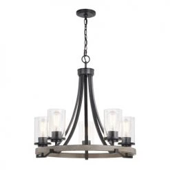 Wholesale ✔️ Patriot Lighting® Elegant Home Brooklyn 5-Light Natural Iron & Distressed Faux Wood Chandelier 🔥