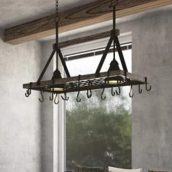 Best deal 🎁 Patriot Lighting® Elegant Home Bodhi Black & Replica Wood 2 Light Pot Rack Island Light 😀 -Patriot Lighting Sales 3518372 Alt4
