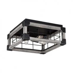 Best Pirce ❤️ Patriot Lighting® Elegant Home Levon Faux Wood & Black 3-Light Flush Mount Ceiling Light ✔️
