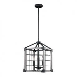 Brand new ⌛ Patriot Lighting® Elegant Home Levon Weathered Gray Faux Wood & Black 3-Light Pendant 😀