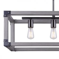 Wholesale ⭐ Patriot Lighting® Elegant Home Hendy 4-Light Black Stainless Steel & Faux Wood Island Light 🎉 -Patriot Lighting Sales 3518511 DETAIL