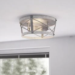 Promo 😀 Patriot Lighting® Bea White Wash Faux Wood & Galvanized 2-Light Flush Mount Ceiling Light 🧨 -Patriot Lighting Sales 3518607 Alt3 1