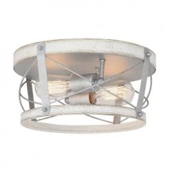Promo 😀 Patriot Lighting® Bea White Wash Faux Wood & Galvanized 2-Light Flush Mount Ceiling Light 🧨
