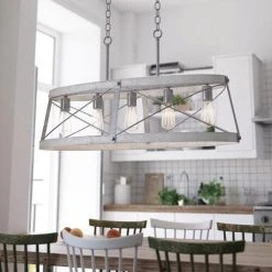 Deals ⌛ Patriot Lighting® Bea White Wash Faux Wood And Galvanized 5-Light Island Light 🛒 -Patriot Lighting Sales 3518608 Alt3
