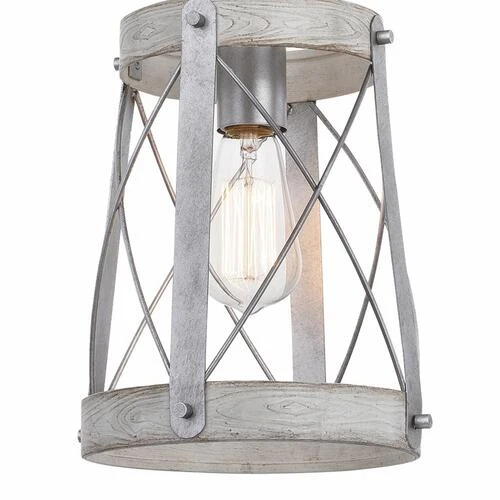 Outlet 🔥 Patriot Lighting® Bea White Wash Faux Wood And Galvanized 1-Light Mini Pendant 🔥 6 Outlet 🔥 Patriot Lighting® Bea White Wash Faux Wood And Galvanized 1-Light Mini Pendant 🔥 - Image 4