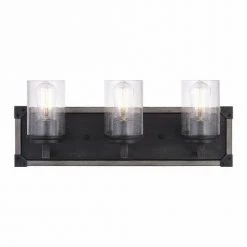 Wholesale 🥰 Patriot Lighting® Levon Weathered Gray Faux Wood And Black 3-Light Vanity Light ✨