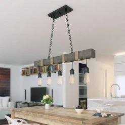 Cheapest ⌛ Patriot Lighting® Joyce Natural Wood And Black 5-Light Island Light 😉 -Patriot Lighting Sales 3518622 Alt3 1