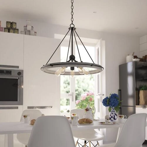 New 🧨 Patriot Lighting® Clint Textured Black And Weathered Gray Faux Wood 5-Light Pendant 🥰 7 New 🧨 Patriot Lighting® Clint Textured Black And Weathered Gray Faux Wood 5-Light Pendant 🥰 - Image 5