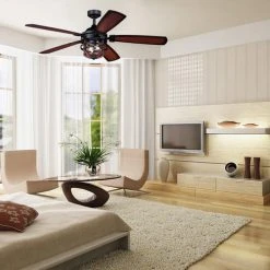 Promo 🎉 Patriot Lighting™ Dalebrooke 54" Black & Replica Wood Indoor/Outdoor LED Ceiling Fan ✨ -Patriot Lighting Sales 355 0607 IU