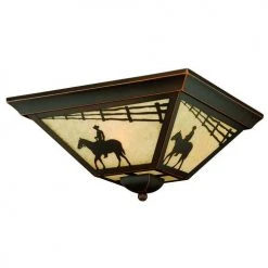 Best Pirce ⭐ Patriot Lighting® Cowboy Burnished Bronze 3-Light Flush Mount Ceiling Light ❤️