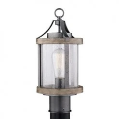 Wholesale 🥰 Patriot Lighting® Elegant Home Brooklyn Natural Iron & Distressed Faux Wood Post Light ✨