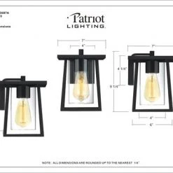 Flash Sale ⭐ Patriot Lighting® Binnie Black Outdoor Wall Light 🎉 -Patriot Lighting Sales MND3687Adimensionimage