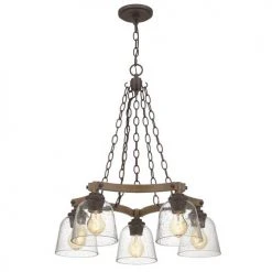 Best Sale ✔️ Patriot Lighting® Elegant Home Astaria 5-Light Matte Black & Faux Wood Chandelier 🔔 -Patriot Lighting Sales MND4326A 4