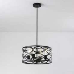 Hot Sale ⌛ Patriot Lighting® Phinny Matte Black 4-Light Pendant/Semi-Flush Mount Ceiling Light 🌟 -Patriot Lighting Sales SFM4MBKON