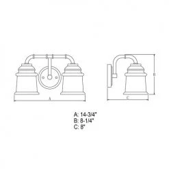 Outlet 🔔 Patriot Lighting® Toledo Matte Black 2 Light Vanity Light ⭐ -Patriot Lighting Sales W0349 DWG